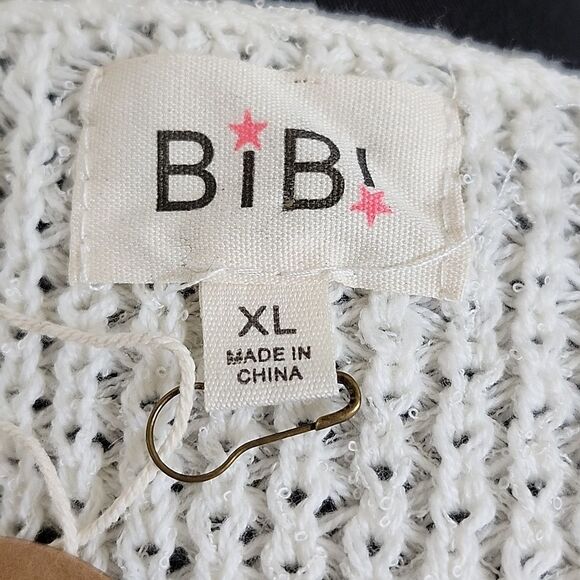 Bibi NWT cream brown rust open knit long sleeve sweater XL - Picture 6 of 9